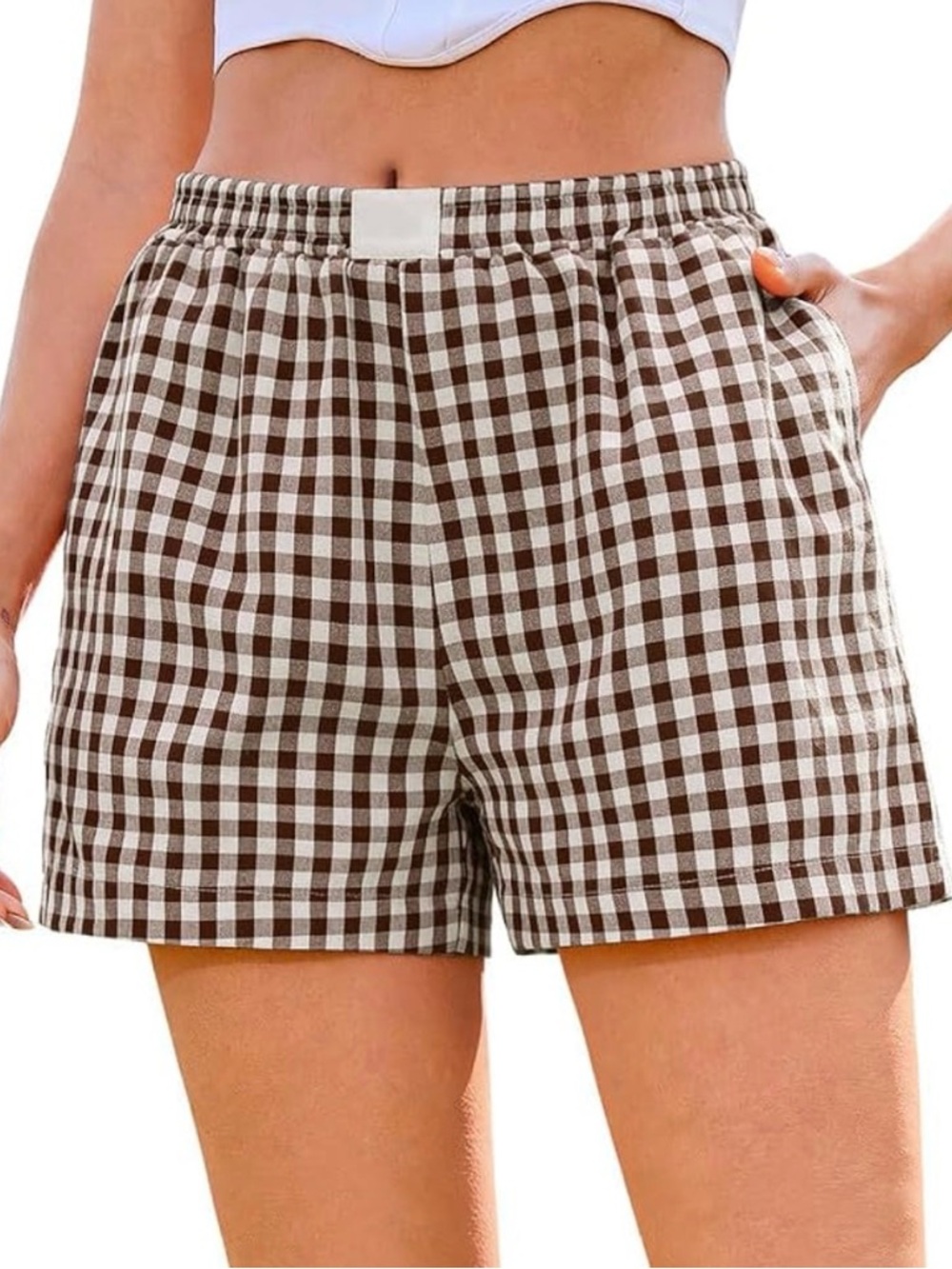 Amazon brown gingham shorts L